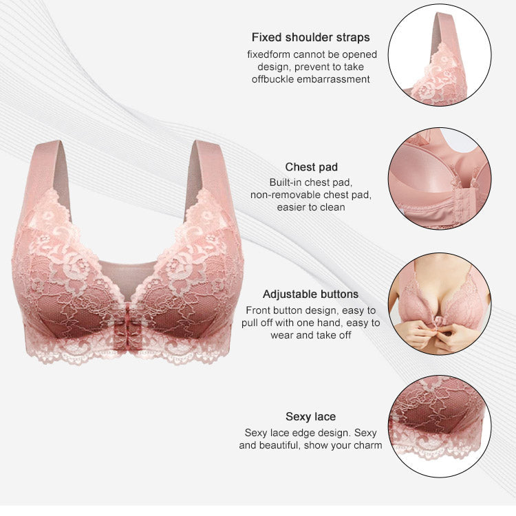 Flexehag®FRONT CLOSURE '5D' SHAPING WIRELESS BEAUTY BACK BRA(BUY 1 GET 2 FREE)-Pink