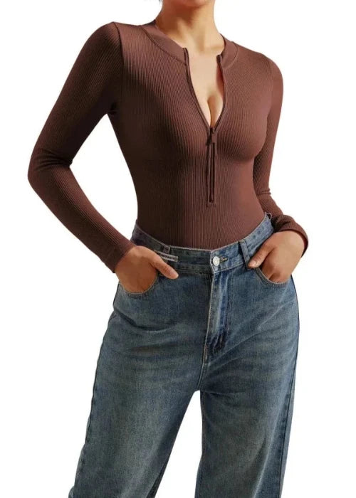 Half-Zip Knit Tummy Snatch Bodysuit