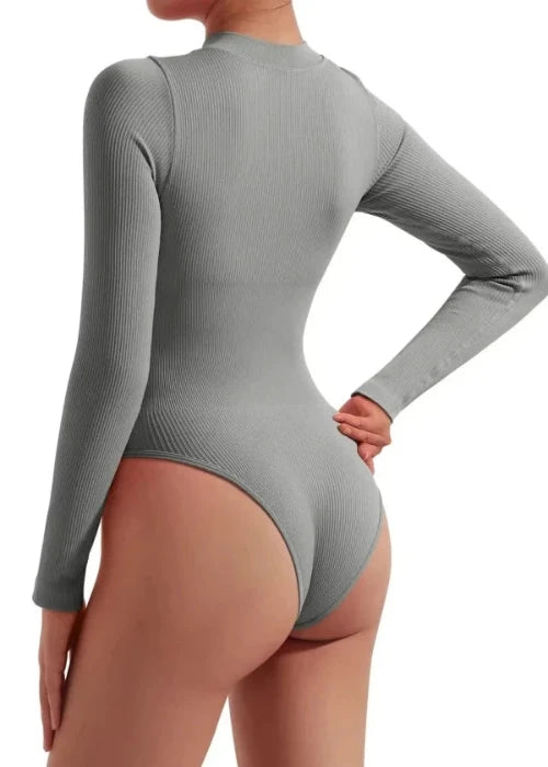 Half-Zip Knit Tummy Snatch Bodysuit