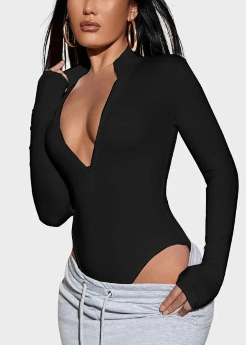 Half-Zip Knit Tummy Snatch Bodysuit