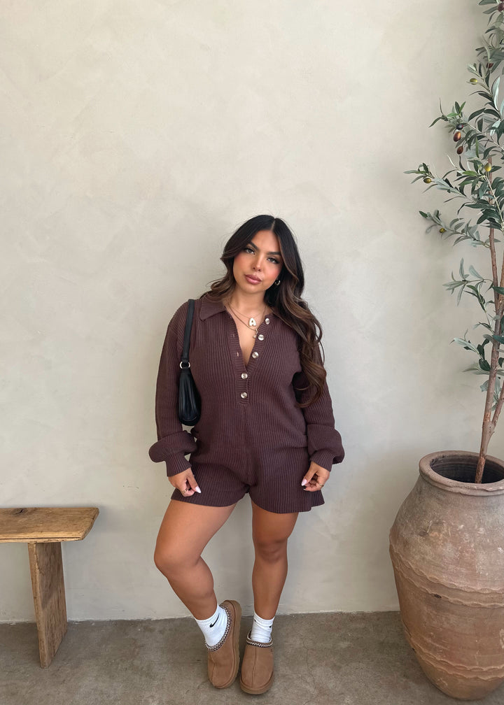 Gilmore Knit Romper (Chocolate brown)