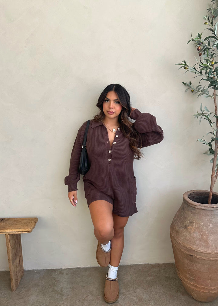 Gilmore Knit Romper (Chocolate brown)