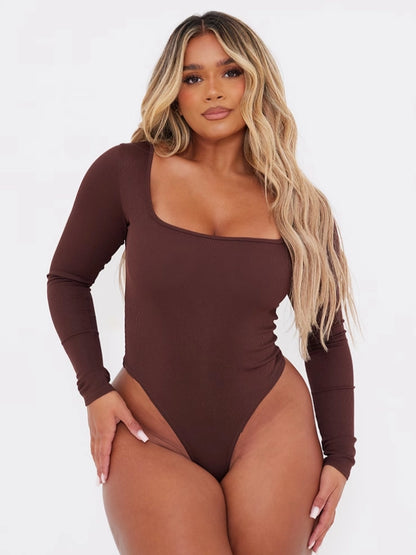 Ribbed Square Neck Long Sleeve Bodysuit