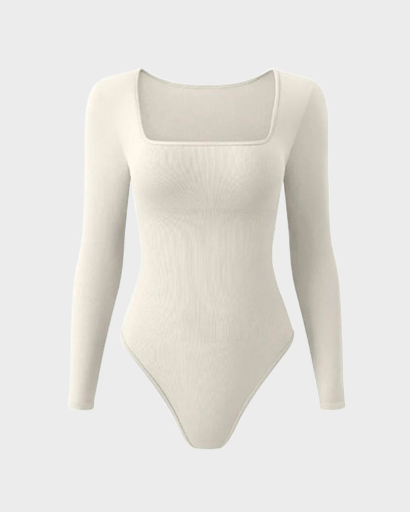 Ribbed Square Neck Long Sleeve Bodysuit