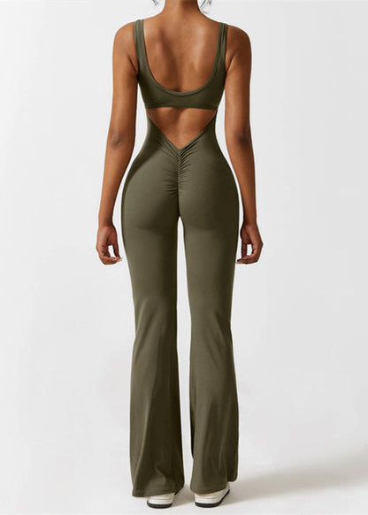 V-cut Backless Flare Jumpsuits