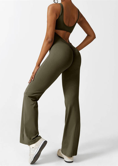 V-cut Backless Flare Jumpsuits