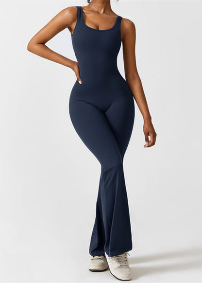 V-cut Backless Flare Jumpsuits