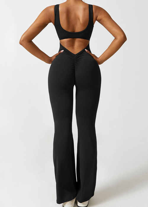 V-cut Backless Flare Jumpsuits