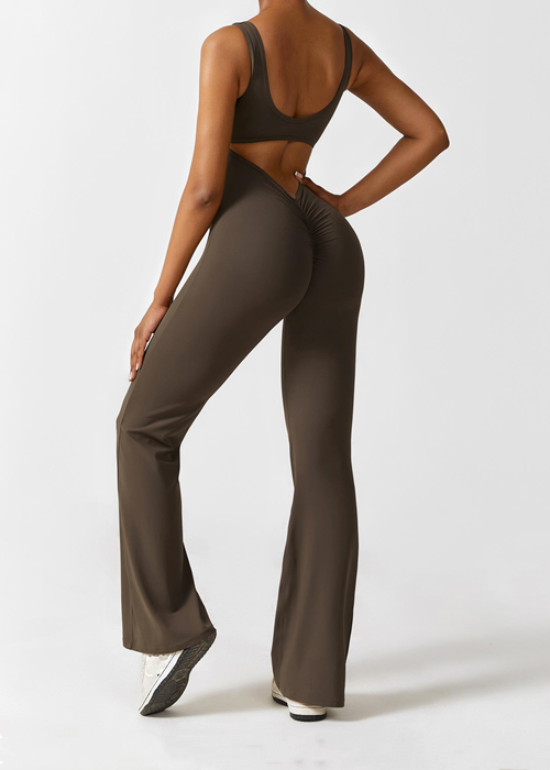 V-cut Backless Flare Jumpsuits