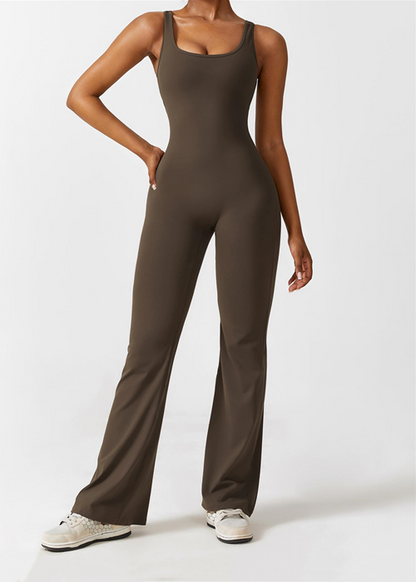 V-cut Backless Flare Jumpsuits