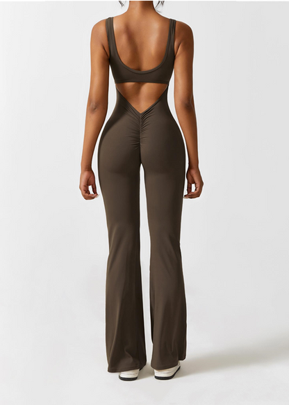 V-cut Backless Flare Jumpsuits